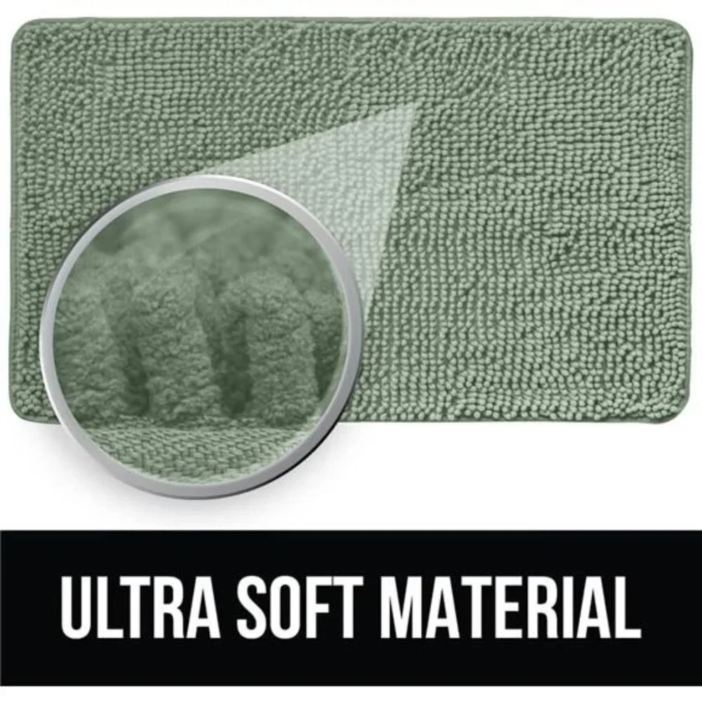 Chenille Bathroom Rug Soft Absorbent Quick Dry Shower Bath Mat Plush Sage